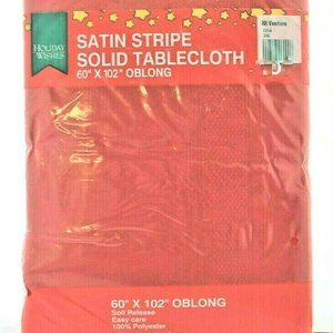 VTG Holiday Wishes Tablecloth Christmas Red Satin Stripe 60 X 102 Oblong NWT
